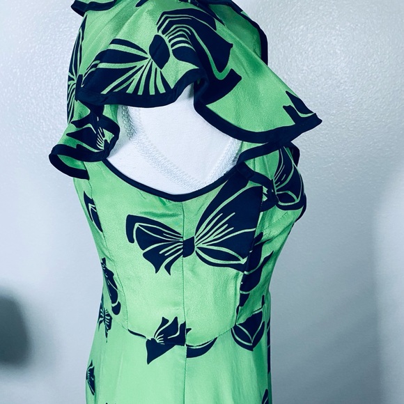 Nanette Lepore Lime and Navy Floral Midi Dress 100%Silk - Picture 6 of 16